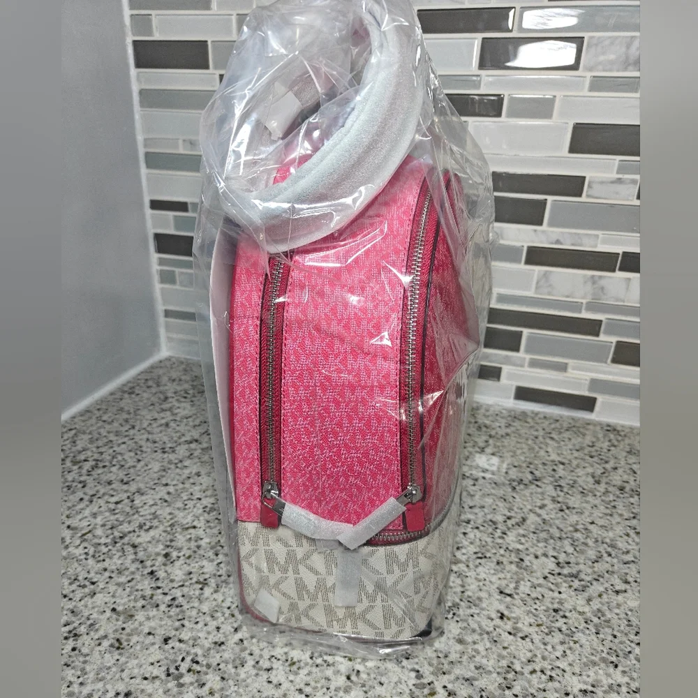 Michael kors Rhea Medium Color-Block Signature Logo Backpack (Dark Raspberry) - Picture 6 of 9